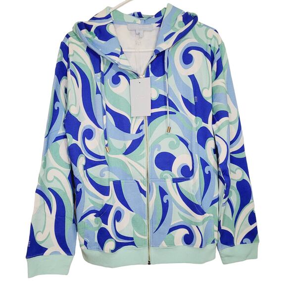 New Hill House womens Allie blue zip up kaleidoscope print hoodie size large - Picture 1 of 11